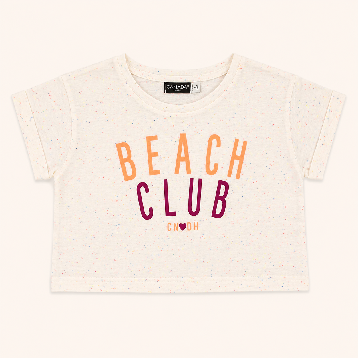 T-shirt court écru confettis multicolores à message
