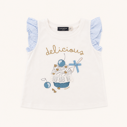 Ensemble t-shirt blanc cupcake et jupe rayée bleue - Fille - Canada House