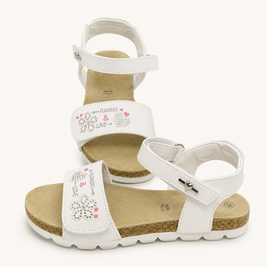 Sandales blanches imprimé "FLOWERS & LOVE" - Fille