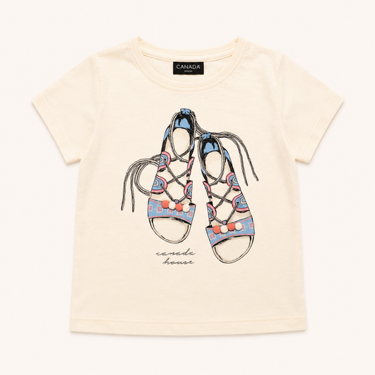 T-shirt écru enfant imprimé sandales à lacets et pompons