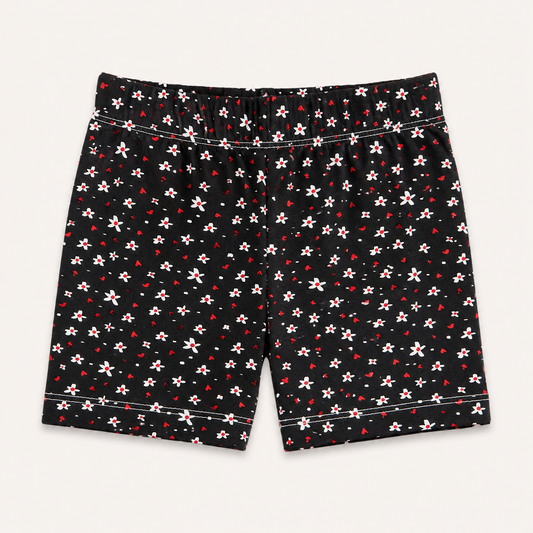 Short cycliste enfant noir à imprimé petites fleurs