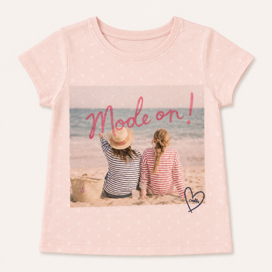 T-shirt rose pastel très léger imprimé photo « Mode on ! »