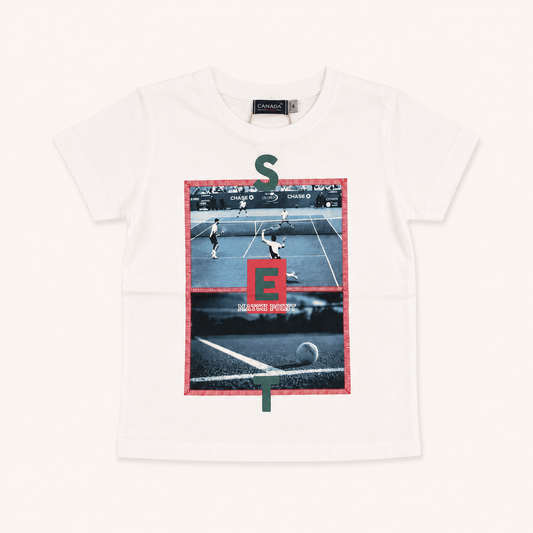 T-shirt blanc enfant motif tennis « Match Point »