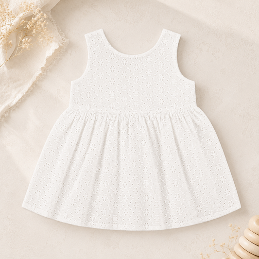 Robe blanche en broderie anglaise avec nœud au dos - Fille