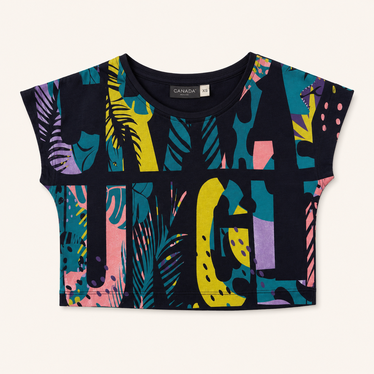 Crop top enfant noir imprimé jungle tropicale « WILD »