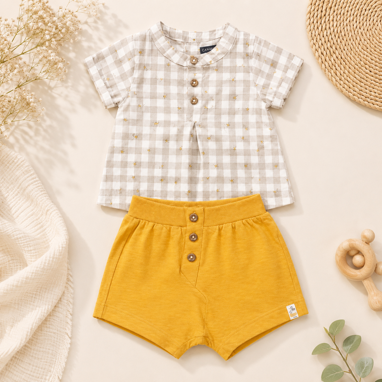 Ensemble blouse vichy et short jaune moutarde - Bébé - Canada House