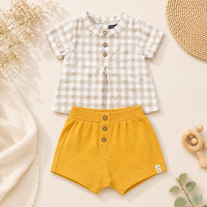 Ensemble blouse vichy et short jaune moutarde - Bébé - Canada House
