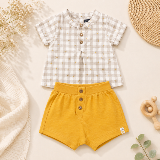Ensemble blouse vichy et short jaune moutarde - Bébé - Canada House