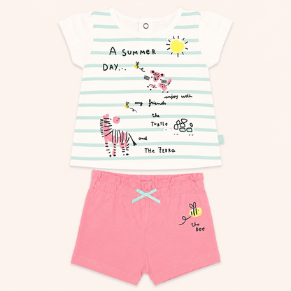 Ensemble d'été blanc, turquoise et rose motif zèbre et léopard bébé