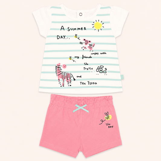 Ensemble d'été blanc, turquoise et rose motif zèbre et léopard bébé