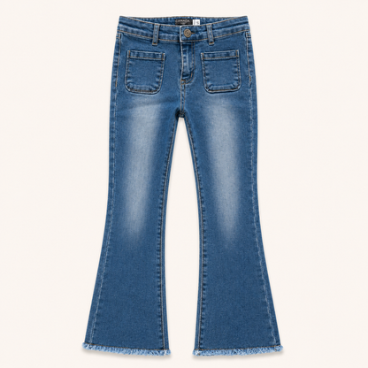 Jean flare bleu délavé à poches plaquées - Fille - Canada House