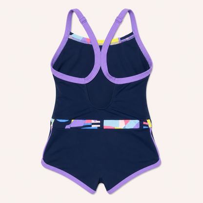 Maillot de bain 1 pièce natation fille Nabaiji – Bleu Marine et Violet