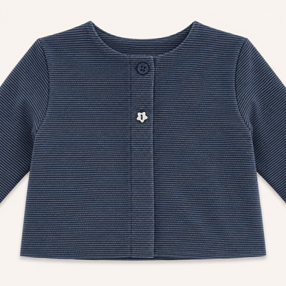 Gilet bébé bleu marine pailleté à boutons fantaisie