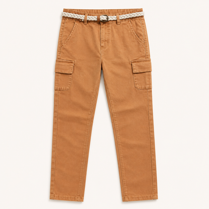 Pantalon cargo camel en toile stretch avec ceinture tressée – Orchestra