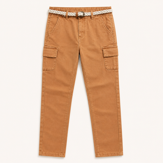 Pantalon cargo camel en toile stretch avec ceinture tressée – Orchestra