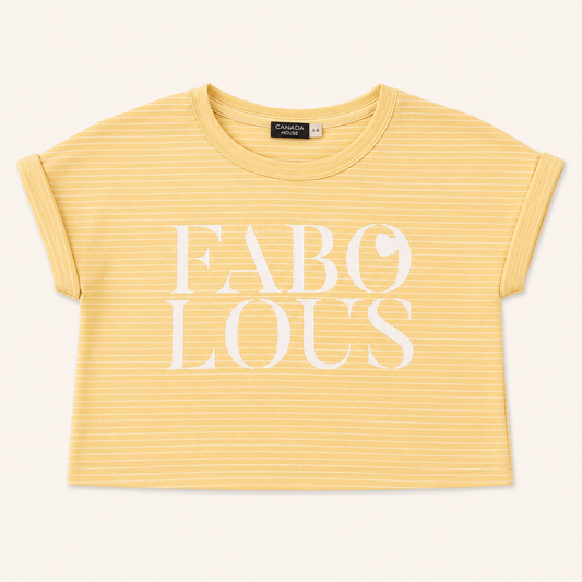 T-shirt court jaune moutarde rayé « FABULOUS »