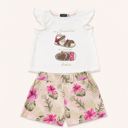 Ensemble t-shirt à volants et short fleuri tropical - Fille - Canada House