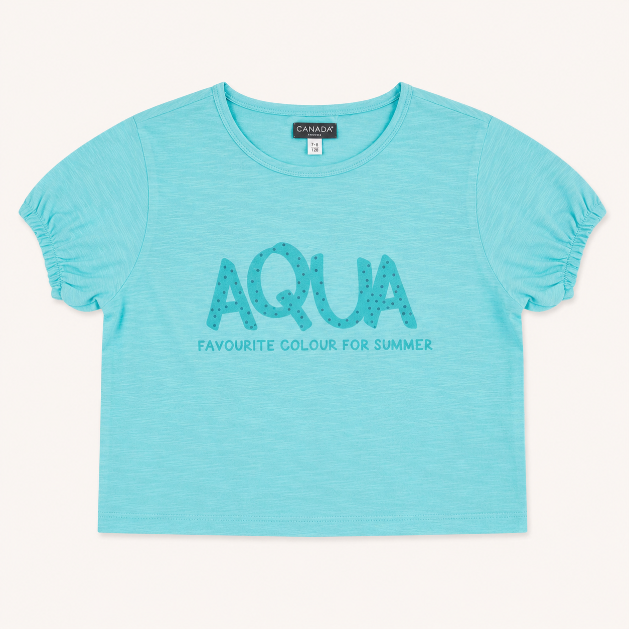 T-shirt bleu turquoise à manches froncées « AQUA »