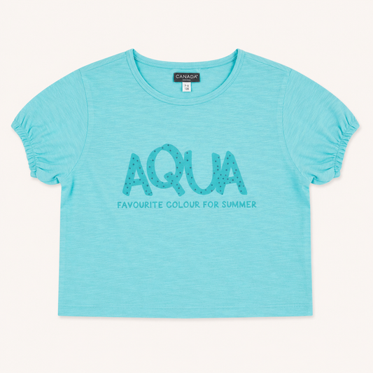 T-shirt bleu turquoise à manches froncées « AQUA »