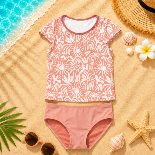Maillot de bain 2 pièces fille top anti-UV imprimé soleils