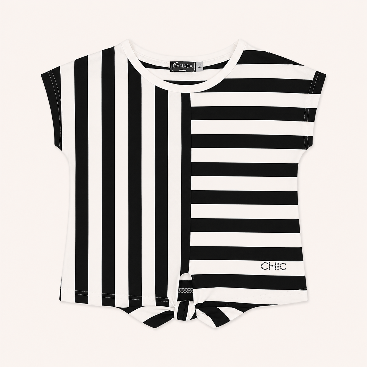 T-shirt asymétrique à rayures noires et blanches à nouer