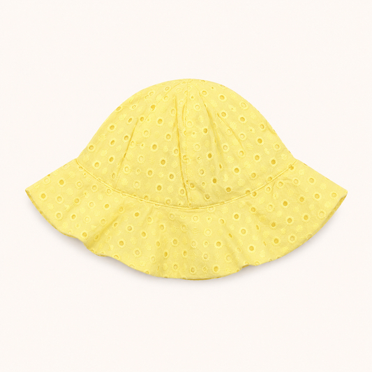 Chapeau de Soleil Bébé en Broderie Anglaise Jaune – Losan