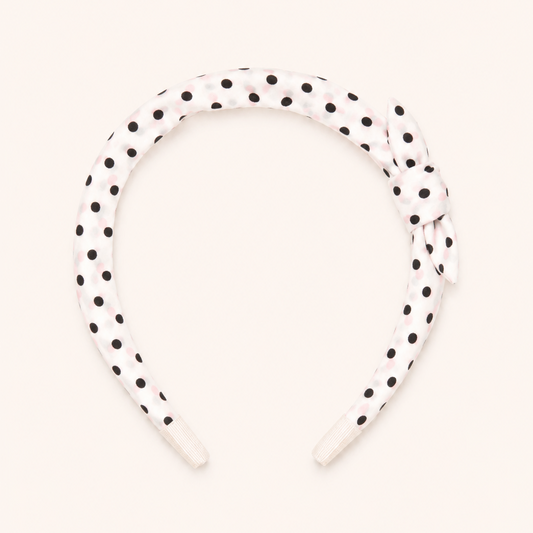 Serre-tête Bébé Fille à Pois – Nœud Satiné Blanc et Noir