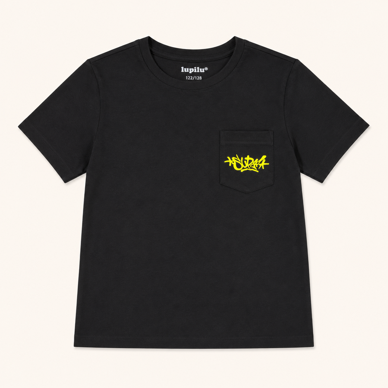 T-shirt noir enfant avec poche poitrine imprimé graffiti