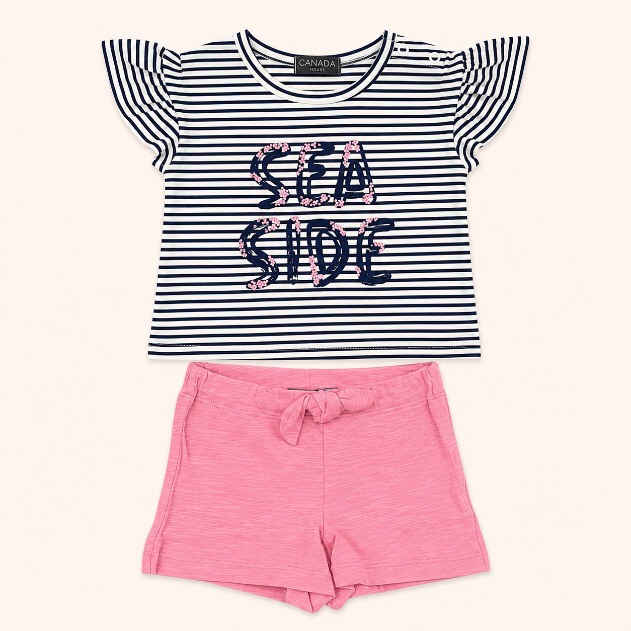 Ensemble t-shirt marinière et short rose - Fille - Canada House