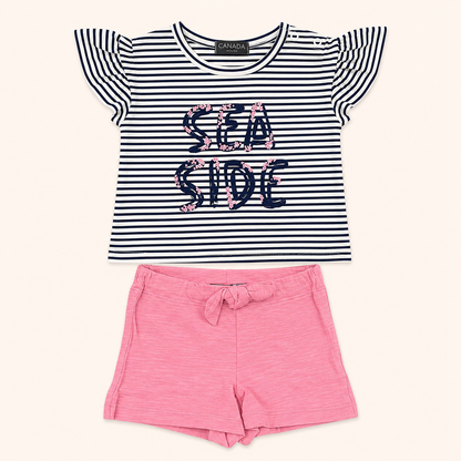 Ensemble t-shirt marinière et short rose - Fille - Canada House