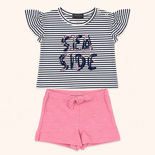 Ensemble t-shirt marinière et short rose - Fille - Canada House