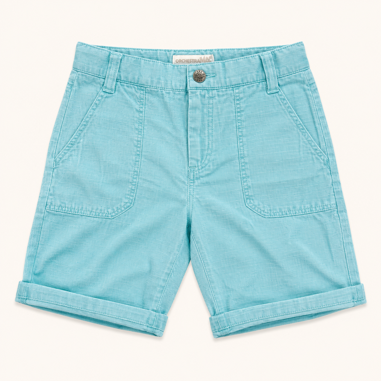 Bermuda en toile de coton turquoise à revers – Orchestra