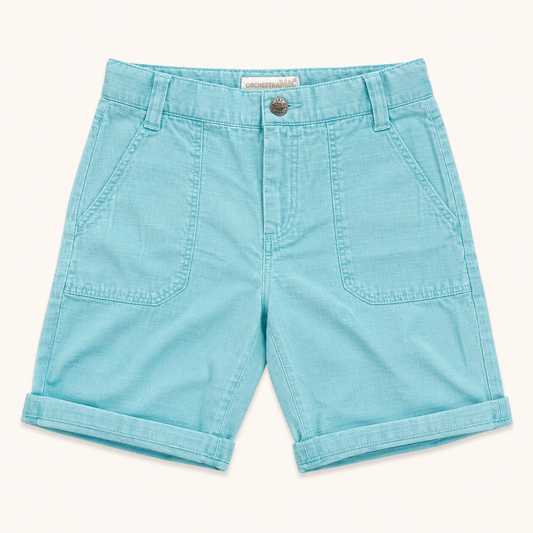 Bermuda en toile de coton turquoise à revers – Orchestra