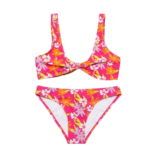 Maillot de bain 2 pièces fille Floral Hawaïen – Rose Fuchsia et Orange