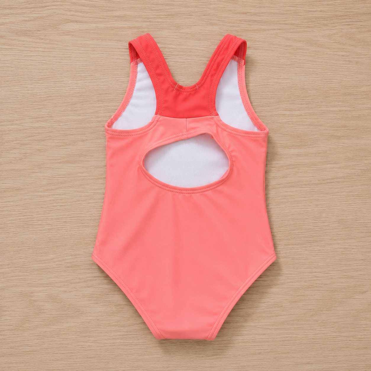 Maillot de bain 1 pièce fille Cœur Graphique – Rose Corail et Bandes Néon