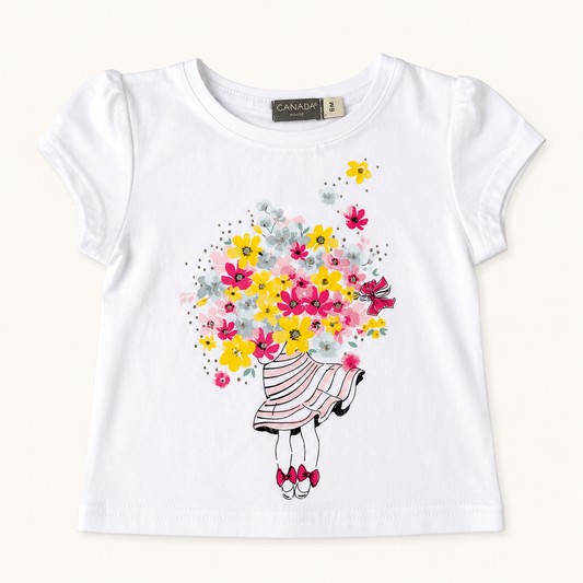 T-shirt bébé blanc imprimé bouquet de fleurs coloré