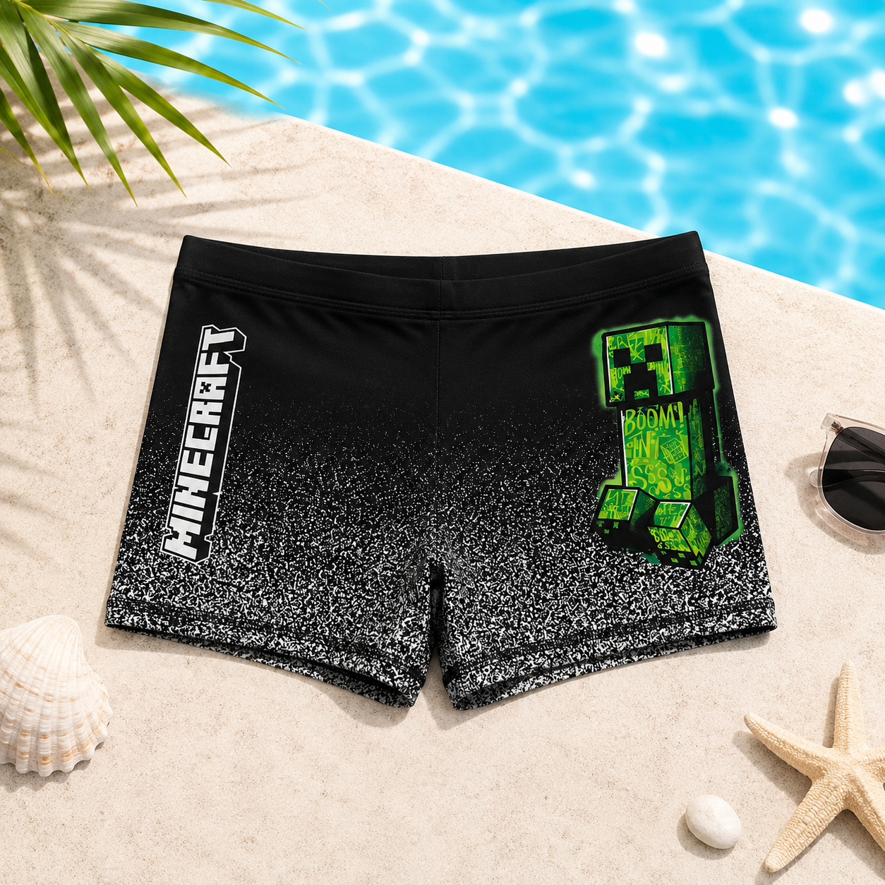 Boxer de bain enfant Minecraft Creeper – Noir et Vert