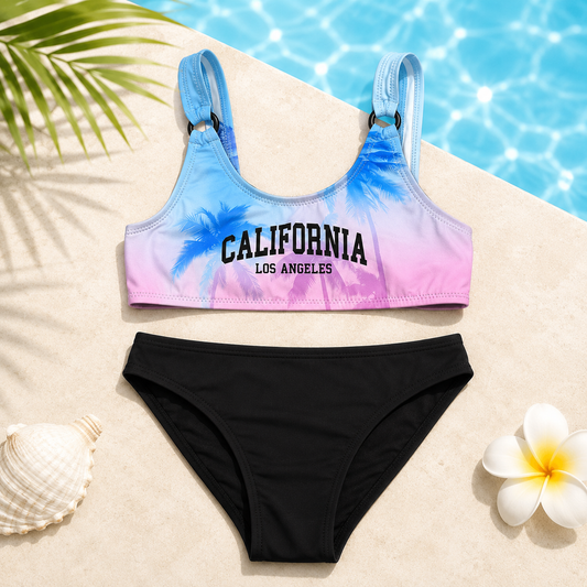 Maillot de bain 2 pièces fille California – Dégradé Bleu et Rose