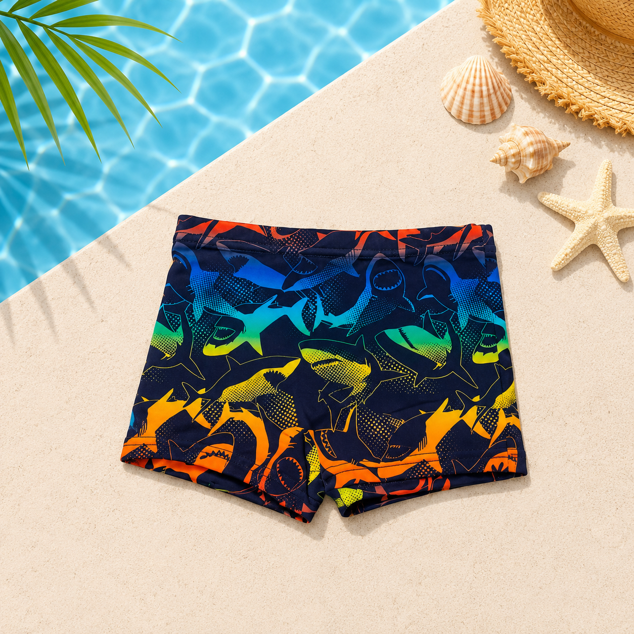 Boxer de bain enfant Motifs Requins – Multicolore et Marine