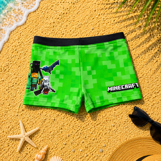 Boxer de bain enfant Minecraft – Vert Pixel et Créatures