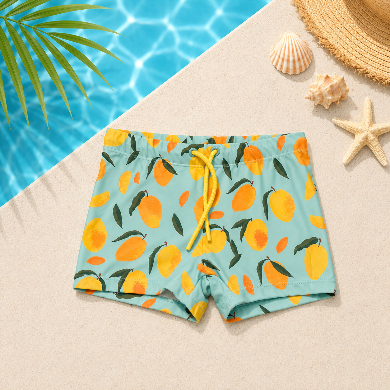Boxer de bain enfant Motifs Citrons et Mangues – Vert Menthe