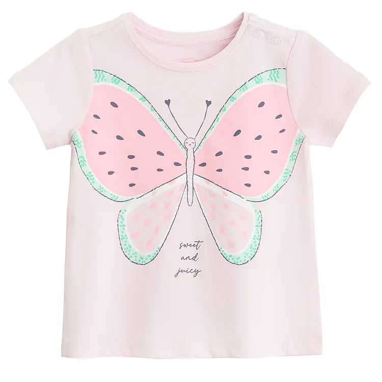 T-shirt Rose Motif Papillon Pastèque - Cool Club