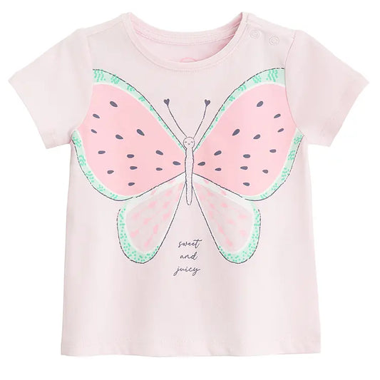 T-shirt Rose Motif Papillon Pastèque - Cool Club