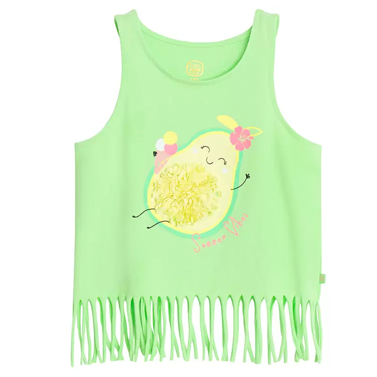Débardeur Vert Citron à Franges Motif Avocat - Fille