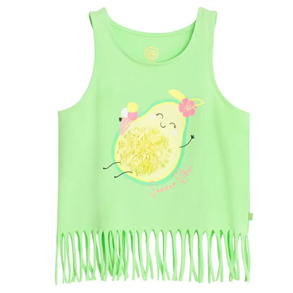 Débardeur Vert Citron à Franges Motif Avocat - Fille