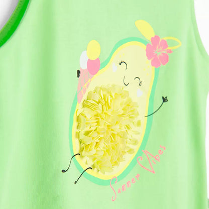 Débardeur Vert Citron à Franges Motif Avocat - Fille