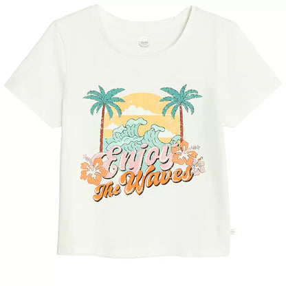 T-shirt Court Blanc Style Surf Californien - Fille Cool Club