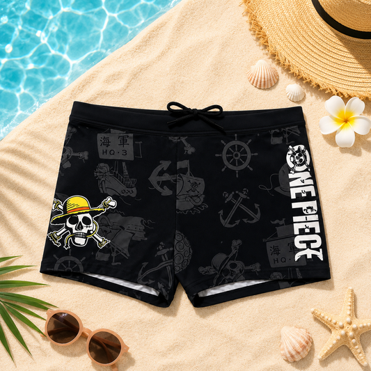 Boxer de bain enfant One Piece – Noir et Motifs Pirates