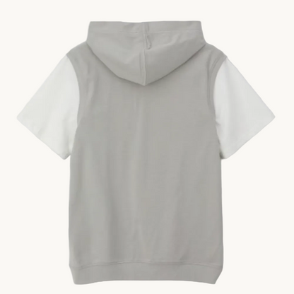 T-shirt à Capuche  – Effet 2-en-1 Superposé Gris et Blanc