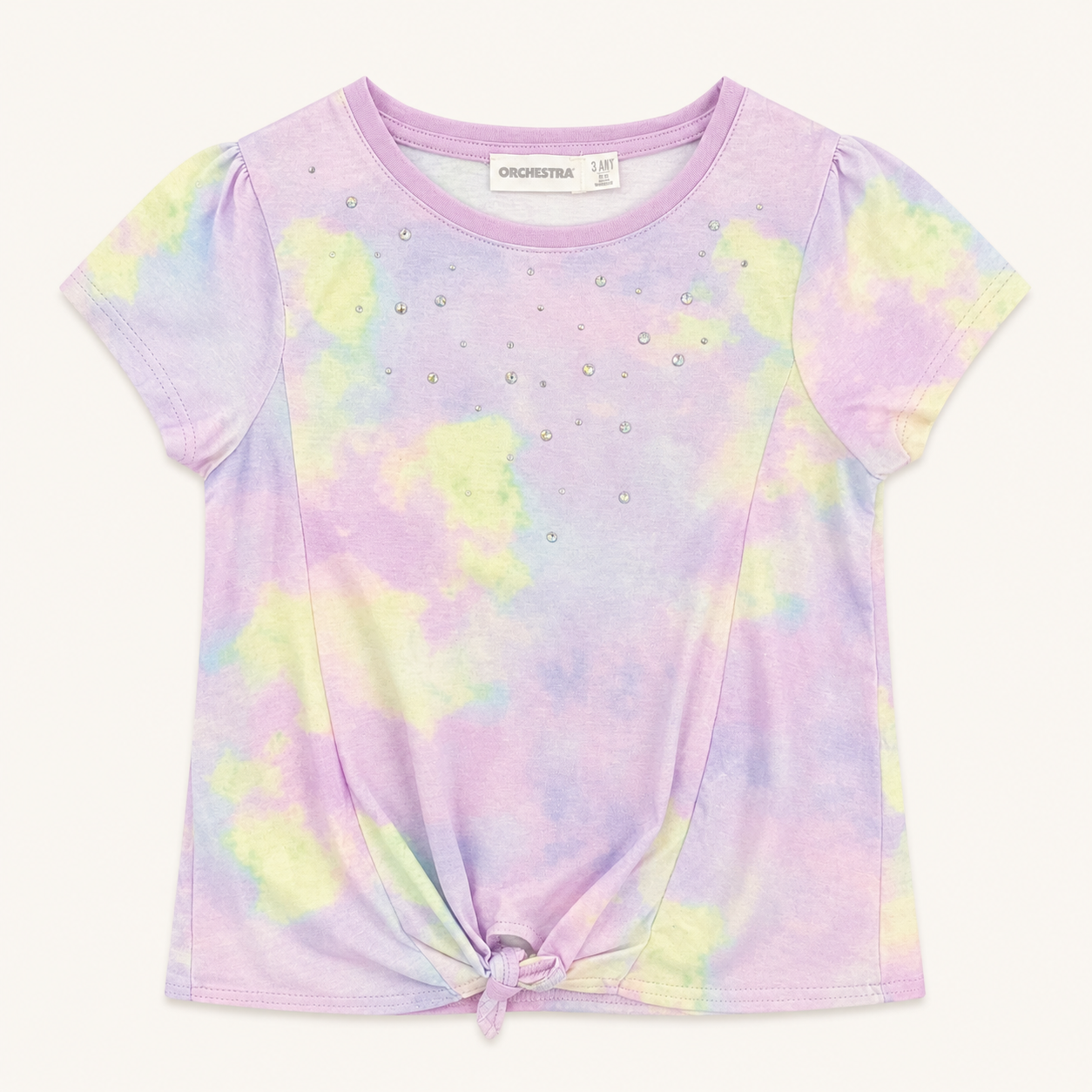 T-shirt Tie-Dye Pastel à Strass et Base à Nouer pour Fille